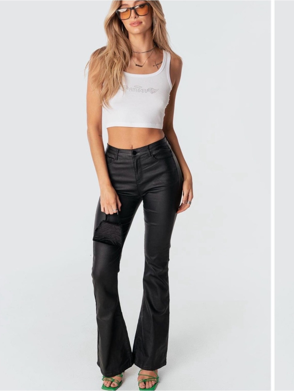 Edikted Women's Luna Faux Leather Flare Leg Pants